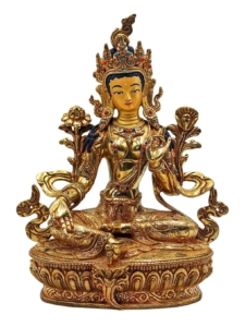 Green Tara Copper Statue with Gold-Plated Face