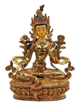Estatua de cobre de Tara Verde con rostro dorado