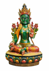 Green Tara Wall Hanging Thangka - Poplar Wood Art of Compassion and Protection