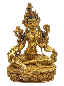 Green Tara Copper Statue – Gold Plated Compassionate Goddess of Swift Action