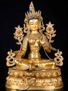 Green Tara Statue - Copper, Full Gold-Plated Face, Embodying Compassion and Protection