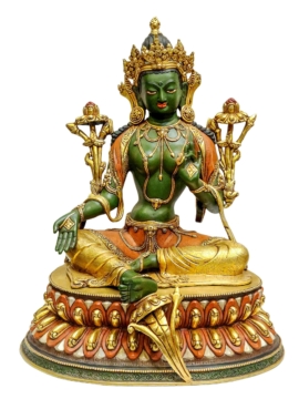 Estatua de Cobre de Tara Verde - Baño de Oro Fuego, 41 cm