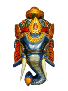 Máscara de Madera de Ganesh Hecha a Mano para Colgar en la Pared