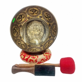 Cuenco cantador batido a mano con OM y Ganesh