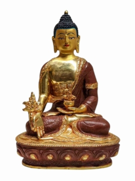 Healing Medicine Buddha Statue - Copper, Gold Plated