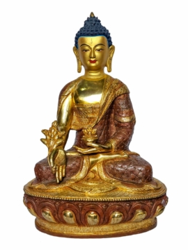Copper Medicine Buddha Statue - Gold-Plated & Oxidized Finish