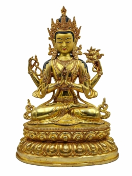 Chenrezig Copper Statue of Compassion with Gold Plating
