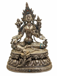 Masterful Green Tara Silver Statue - A Sacred Emblem of Compassion and Protection