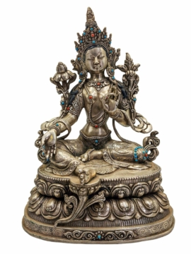 Estatua de plata de la Maestra Tara Verde - Un emblema sagrado de compasión y protección