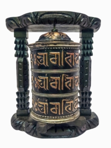 Brass Prayer Wheel with Carved Mantra