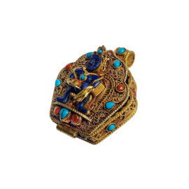 Silver Tibetan Ghau Box with Kubera Gold Plating