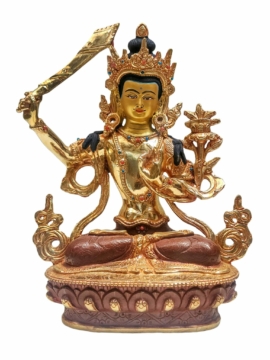 Copper Manjushree Buddhist Statue - Gold-Plated, Enlightenment Symbol