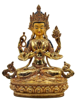 Estatua de Chenrezig - Cobre Dorado de Compasión