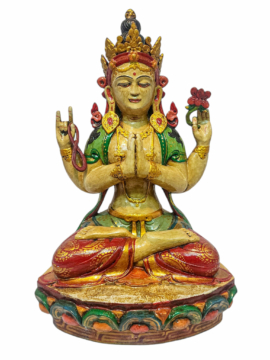 Statue en bois de Chenrezig – Bodhisattva de la compassion avec finition naturelle