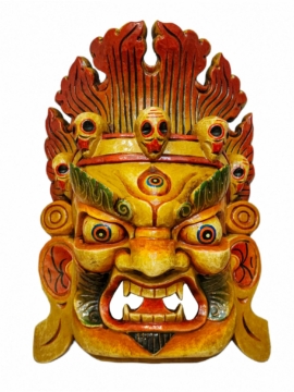 Máscara de Madera de Bhairava de Fuego para Colgar en la Pared