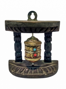 Brass Prayer Wheel with Carved Mantra