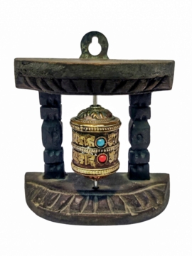Rueda de Oración de Bronce con Mantra Tallado