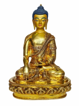 Statue en cuivre de Shakyamuni Bouddha - Finition plaquée or, 22 cm, fabriquée à la main