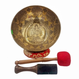 Cuenco de bronce siete batido a mano con Tara Verde