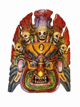 Máscara de Madera de Bhairav de Fuego para Colgar en la Pared