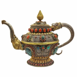 Vase d'offrande en cuivre et argent tibétain