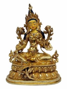 Estatua de Cobre de Tara Verde - Diosa de la Compasión con Rostro Bellamente Pintado