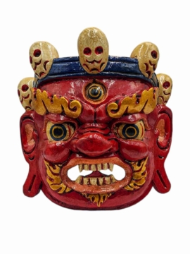 Máscara de madera de Bhairav - Colgante de pared en madera de álamo