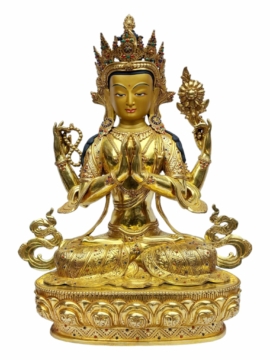 Estatua de Cobre de Chenrezig - Bodhisattva de la Compasión con Rostro Pintado