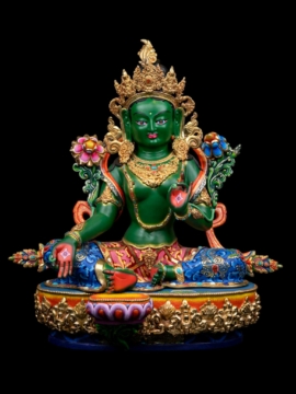 Statue en cuivre de Tara verte avec plaquage partiel en or