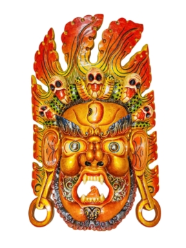 Máscara de Madera de Bhairav de Fuego para Colgar en la Pared