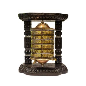 Wood and Brass Wall Prayer Wheel with Mantra