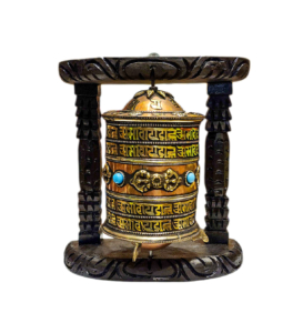 Wood and Brass Wall Prayer Wheel for Blessings