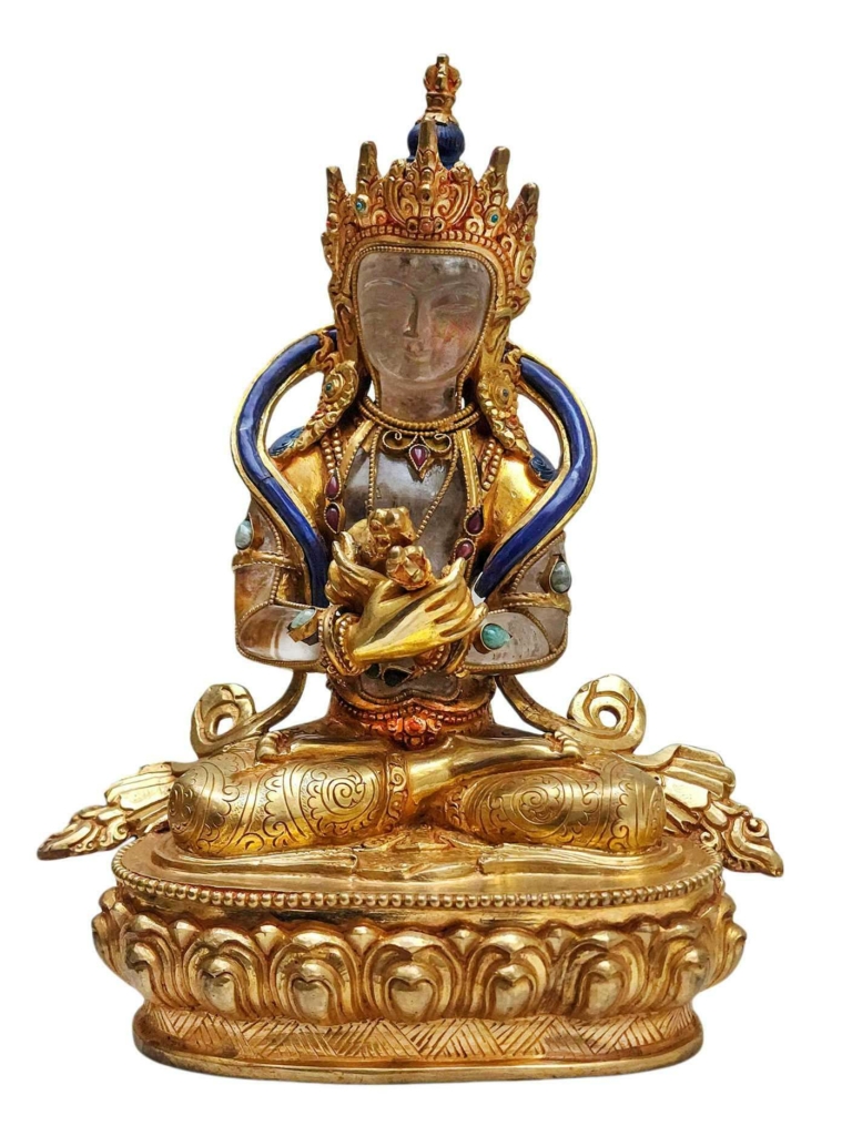 Statue du Vajrasattva en cristal - Cuivre et cristal plaqué or - 22 cm d'illumination