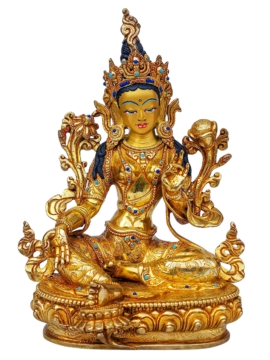 Estatua de Tara Verde - Cobre con Rostro Baño de Oro