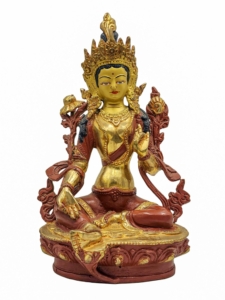 Green Tara Copper Statue with Gold Plating