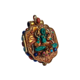 Silver Ghau Box with Green Tara, Gold Plated