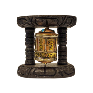 Wood and Brass Wall Prayer Wheel with Mantras