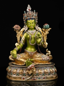 Green Tara Copper Statue with Silver & Gold Plating