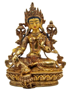Green Tara Statue - Copper with Gold-Plated Face