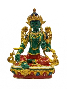 Handmade Green Tara Miniature Statue - Copper, 7 cm - Embodying Compassion and Protection
