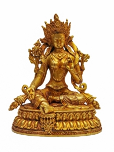 Copper Green Tara Miniature Statue - Embodiment of Compassion and Swift Action
