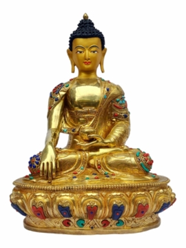 Statue en cuivre de Shakyamuni Bouddha avec visage peint
