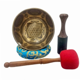 Siete cuencos de canto de bronce con diseño de mandala