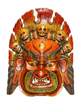 Máscara de Madera de Bhairav de Fuego para Colgar en la Pared