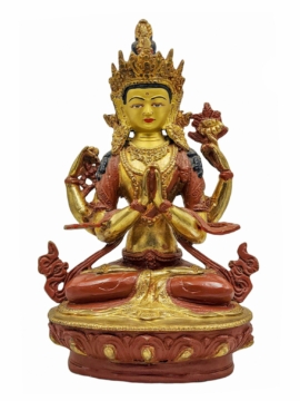 Chenrezig Statue - Copper with Gold Plating