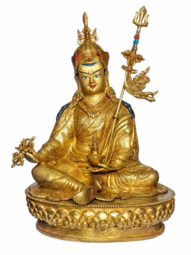 Copper Padmasambhava Statue - Face-Painted & Gold-Plated