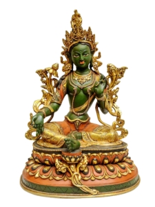 Green Tara Statue in Copper & Fire Gold