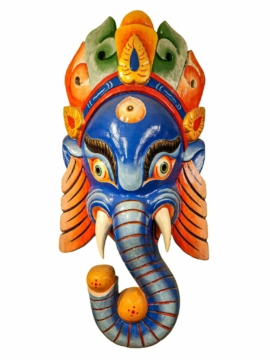 Máscara de Ganesh elaborada a mano en madera de álamo