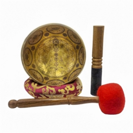 Seven Bronze Singing Bowl with Yoga Figure