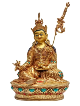 Copper Padmasambhava Statue - Lotus-Born Master with Intricate Face and Gold Plating
